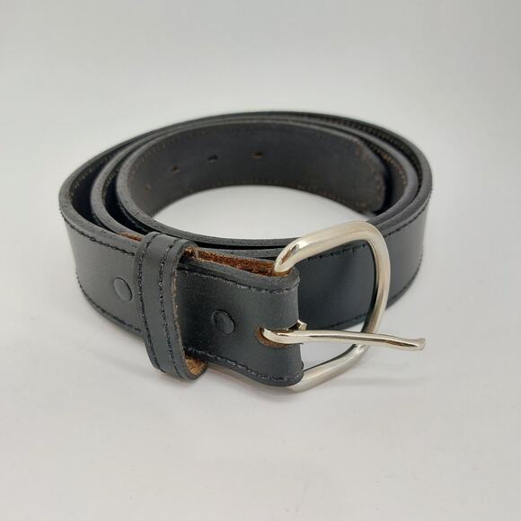 Men's Black Genuine Leather Belt Size 42 Single Prong Buckle - Picture 10 of 10